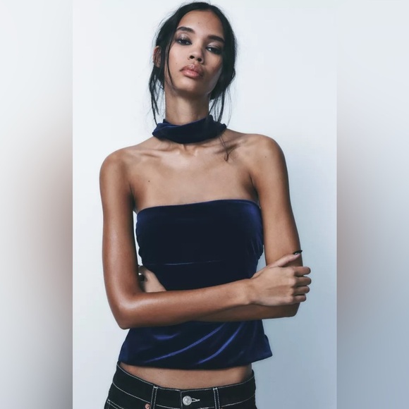 Women’s Zara Velvet Tube Top Twist Back Neck Wrap 9511/072/490 Large - Picture 1 of 16